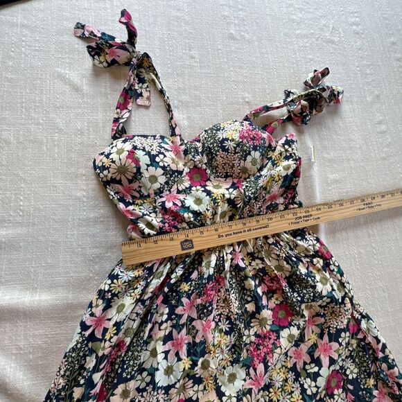 As U Wish Women's Sleeveless Tie On Shoulder Short Mini Dress Summer Floral Sz M - Picture 15 of 16